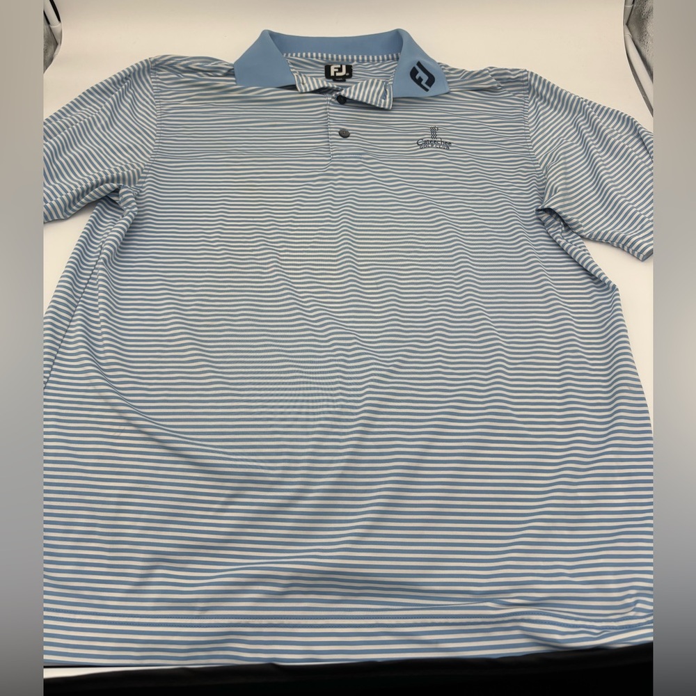 Footjoy FJ men’s golf polo blue strip‎ sz medium short sleeve
